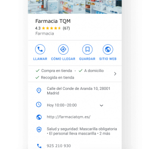 Tarjetero Farmacia reseña Google